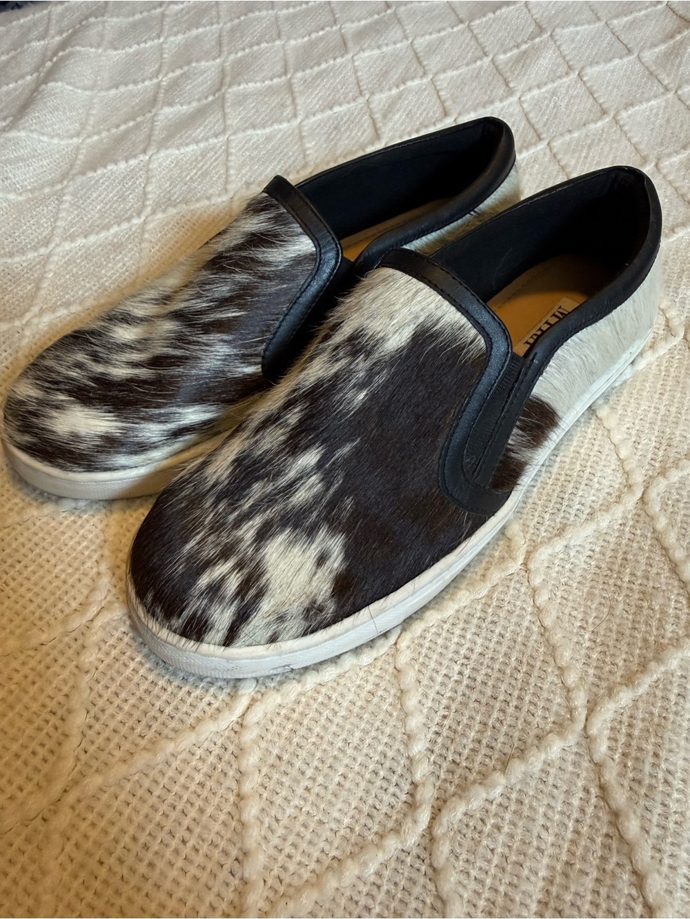 Myra Black & White Cowhide Slip-On Loafers
